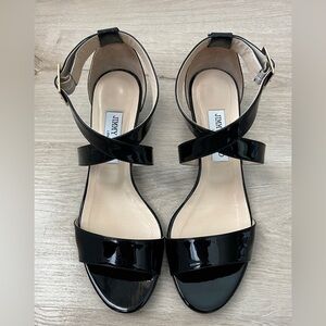 JIMMY CHOO Chiara Black Patent Leather Wedge Sandal – Excellent Used Condition